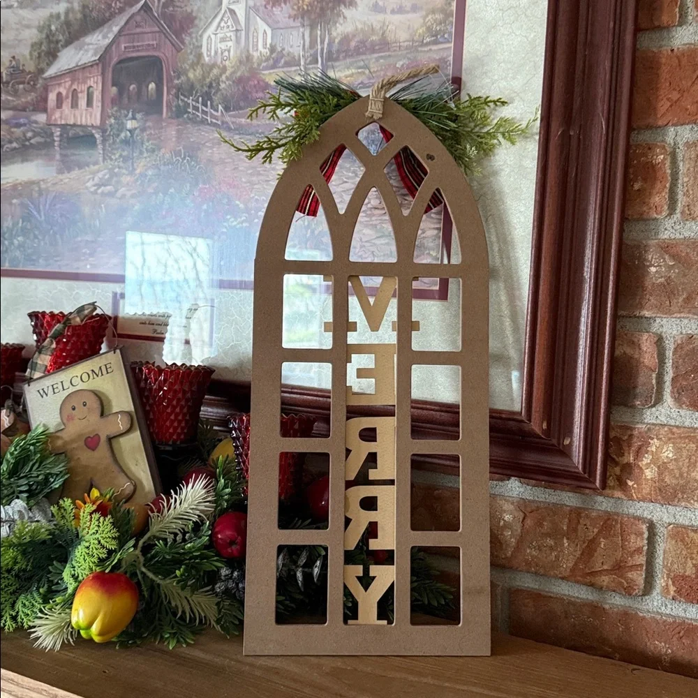 MERRY Wooden Holiday Sled Sign - Green and Natural